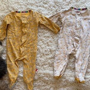 Magnetic Me Yellow and Cream Floral Footed One-Piece Set